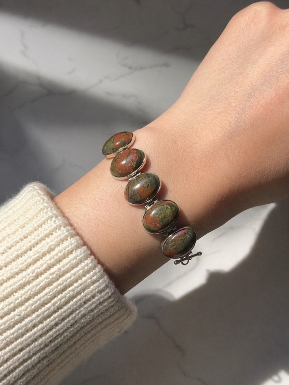Green and Brown Oval Stone Women's Bracelet